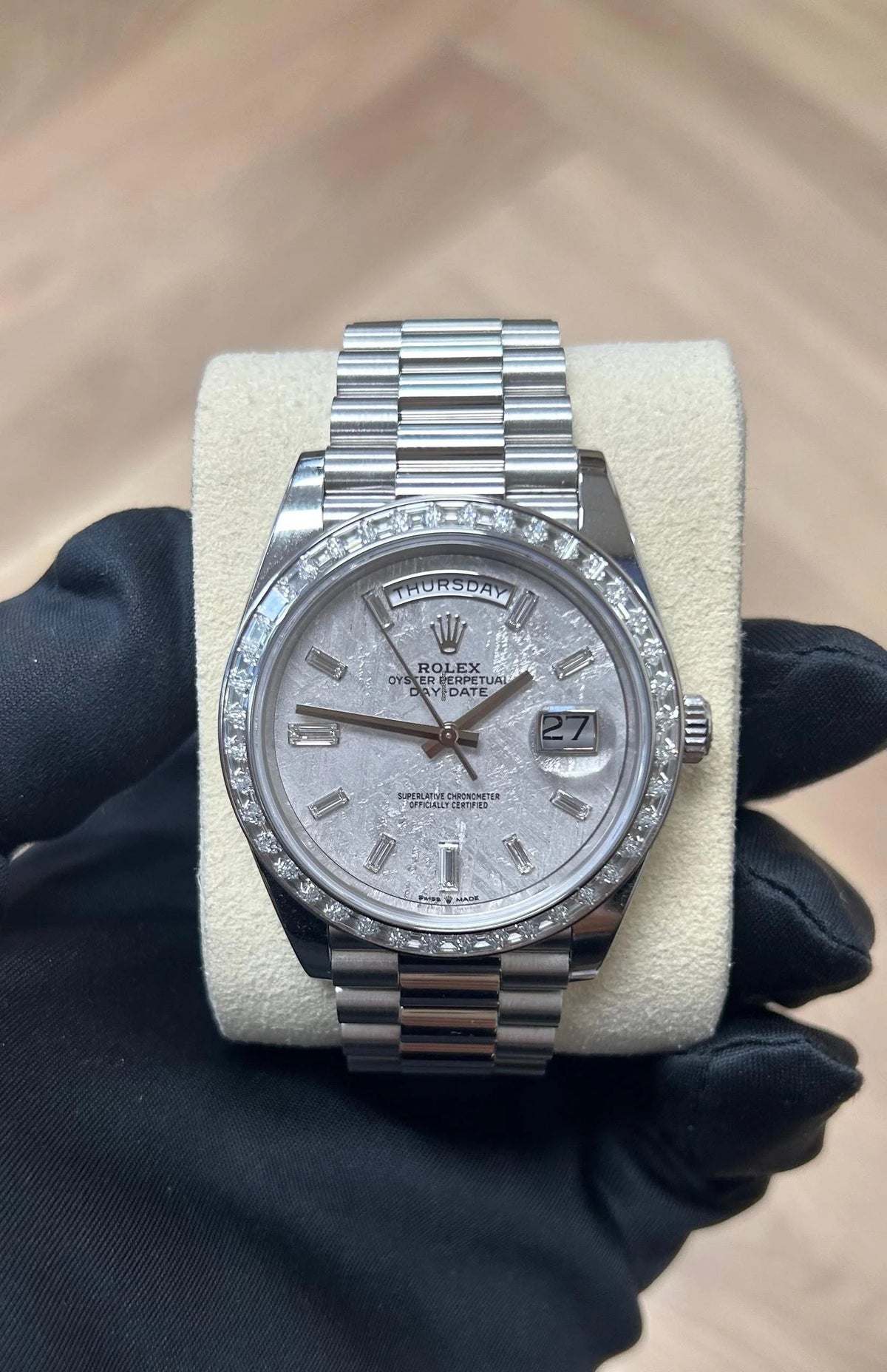 【1:1 Super Clone】 Day-Date 40mm 228396TBR-0027 Meteoriate Baguette Diamond Dial and Bezel Watch