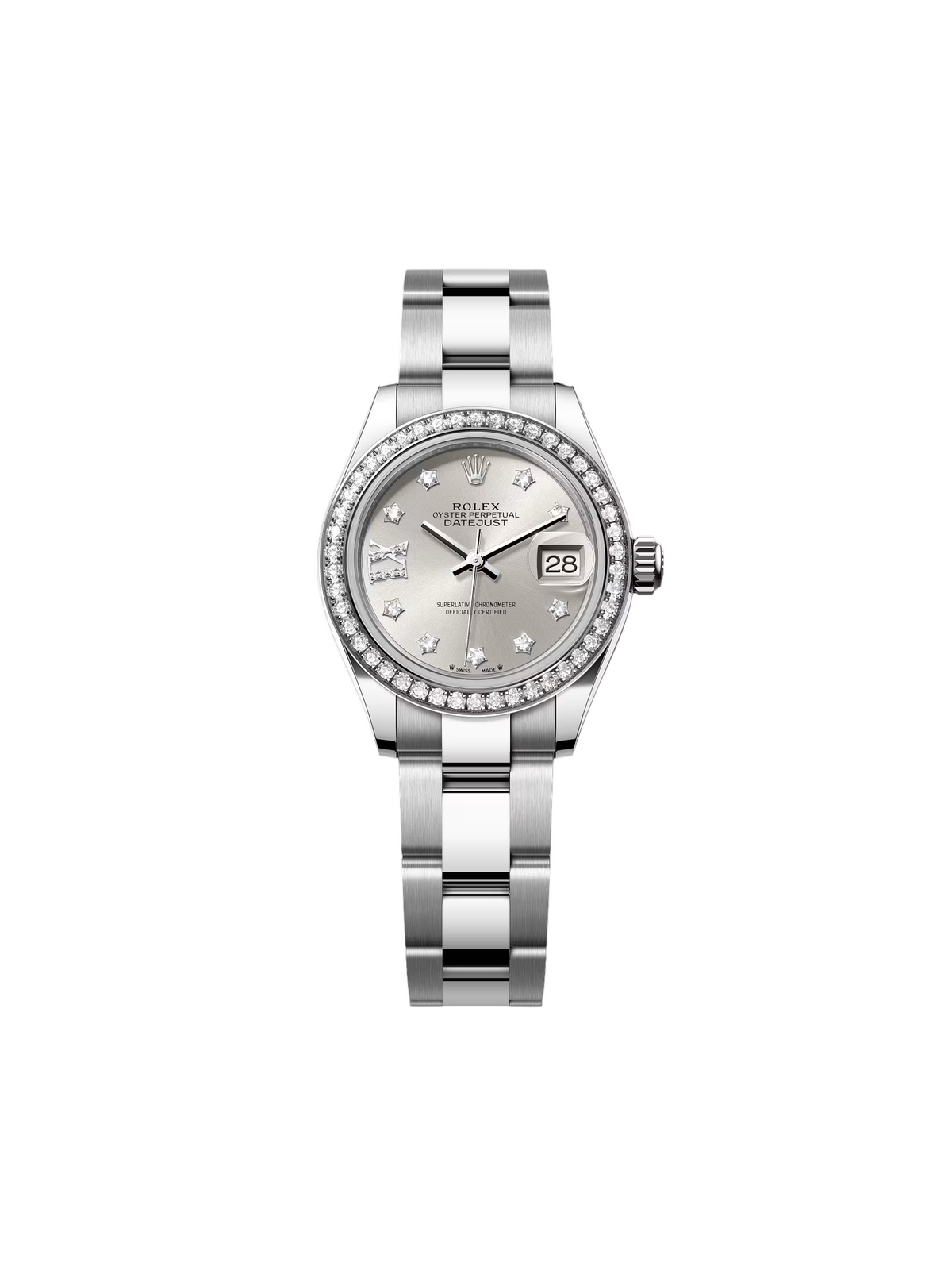 【1:1 Super Clone】 Lady-Datejust 28mm 279384RBR Silver Diamond Dial & Diamond Bezel, Stainless Steel Jubilee Bracelet Women's Watch