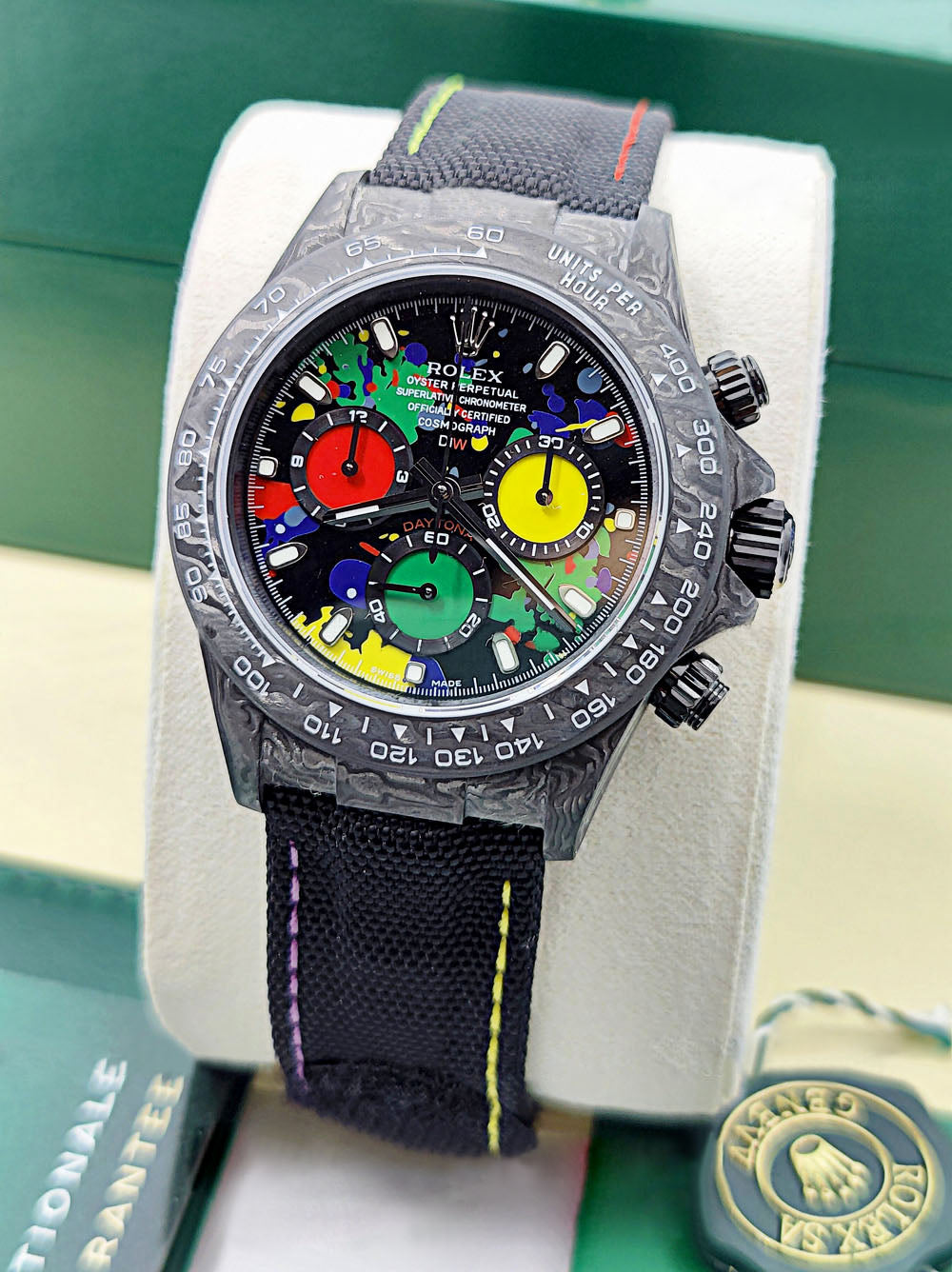 【1:1 Super Clone】Rolex Cosmograph Daytona DIW Carbon Motley Multicolour Dial Super Clone Swiss Replica Watch | Custom Made Limited Edition |