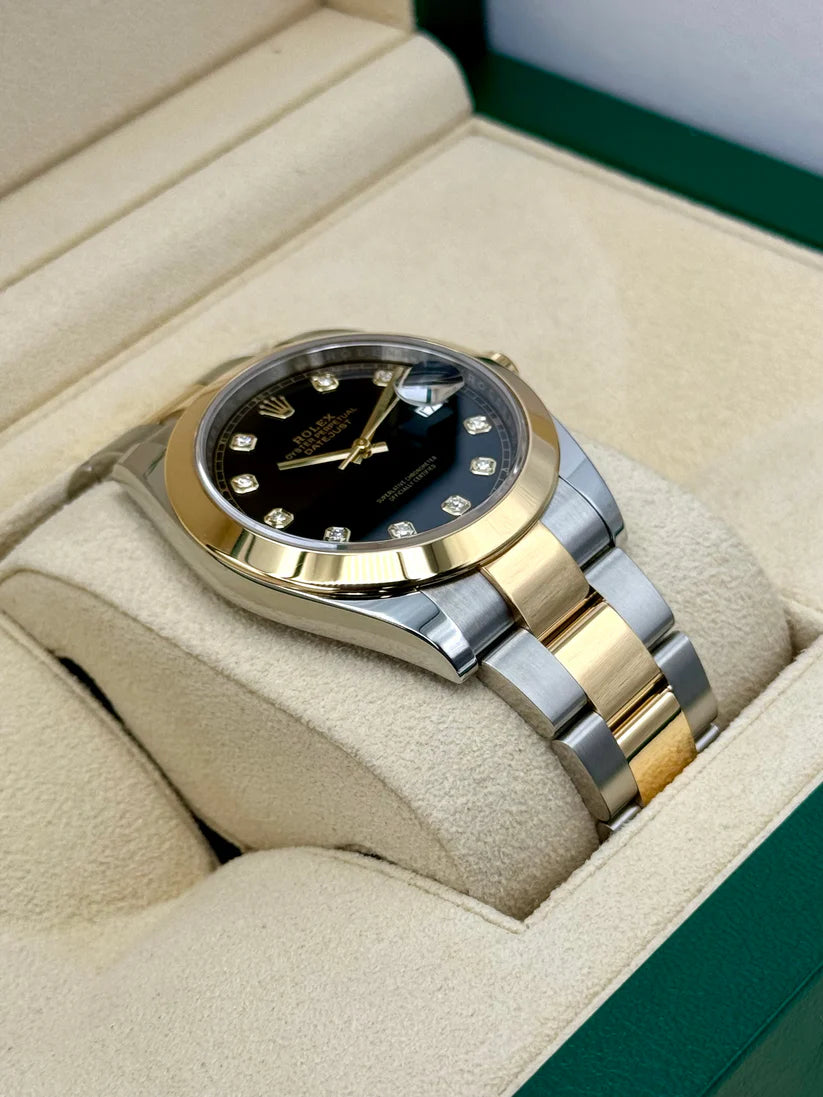【1:1 Super Clone】 Datejust 41mm 126303 Black Diamond Oyster Steel and Yellow Gold Mens Watch