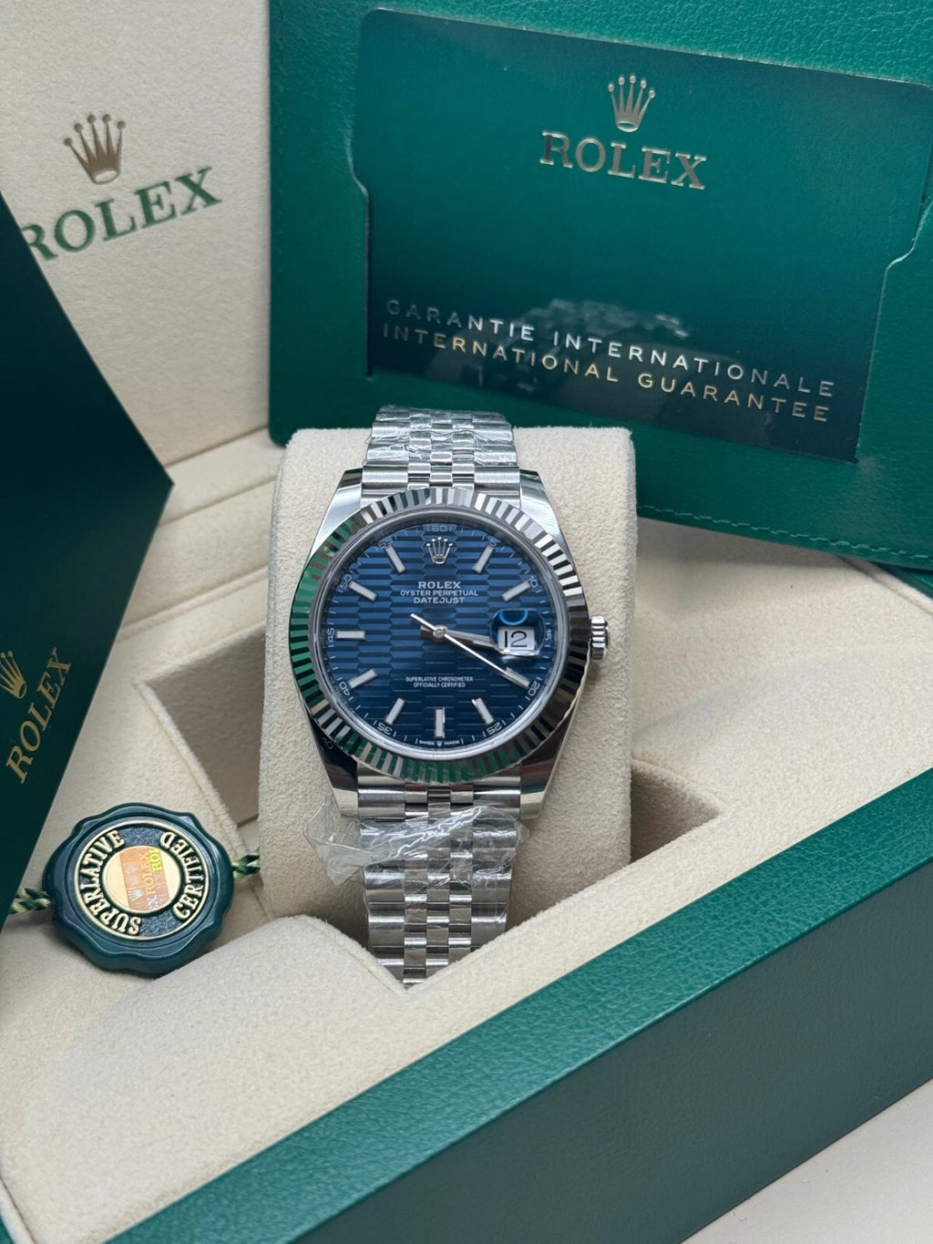 【1:1 Super Clone】  Datejust 41mm Blue Fluted Motif Index Dial Jubilee Bracelet Watch - 126334