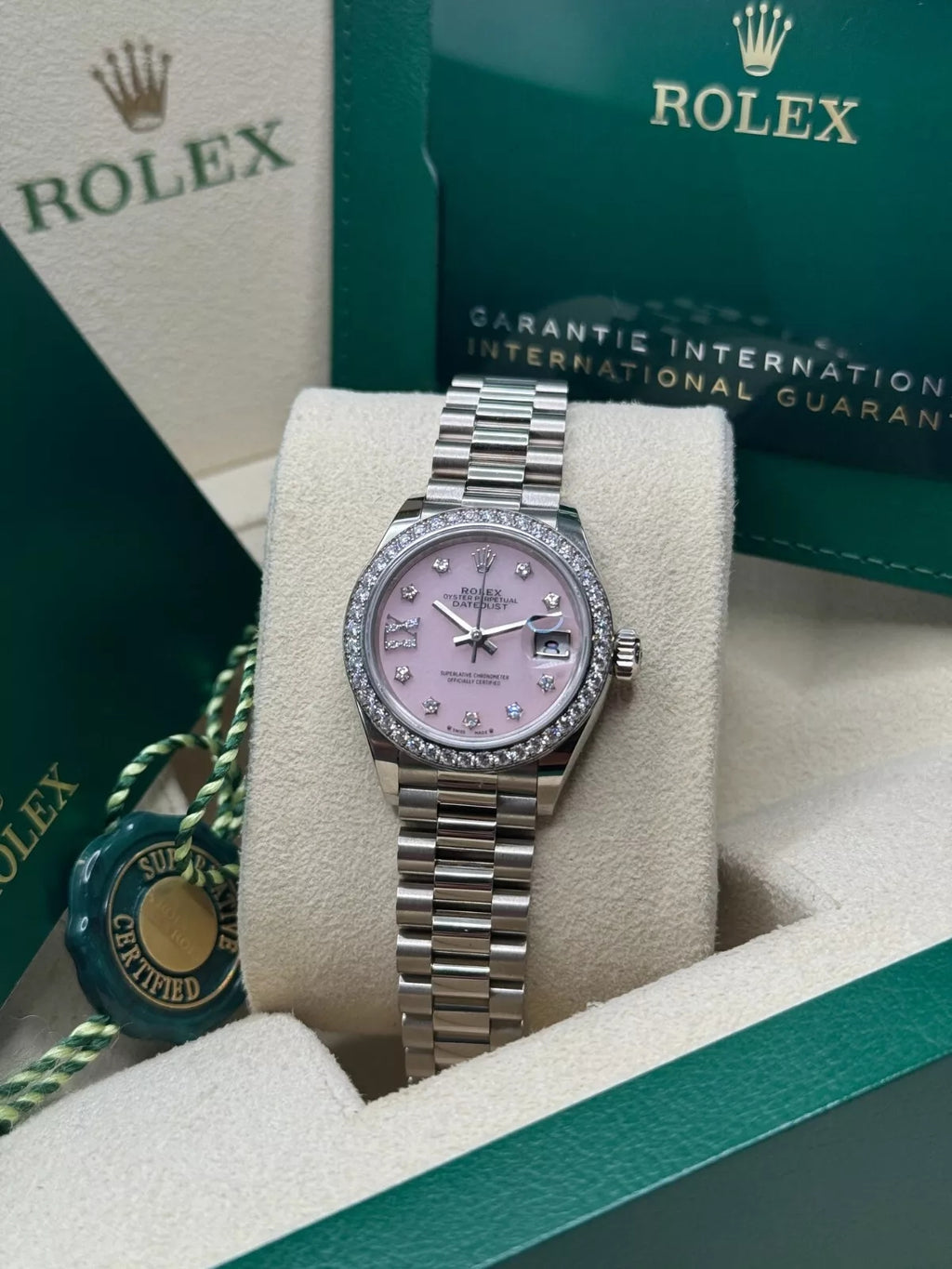 【1:1 Super Clone】 Lady-Datejust 28mm 279139RBR Pink Opal Diamond Dial and Diamond Bezel White Gold Bracelet