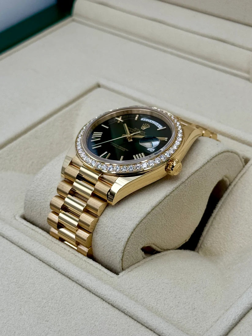 【1:1 Super Clone】 Day-Date "President" 40mm Yellow Gold Green Ombre Dial Diamond Bezel - 228348rbr