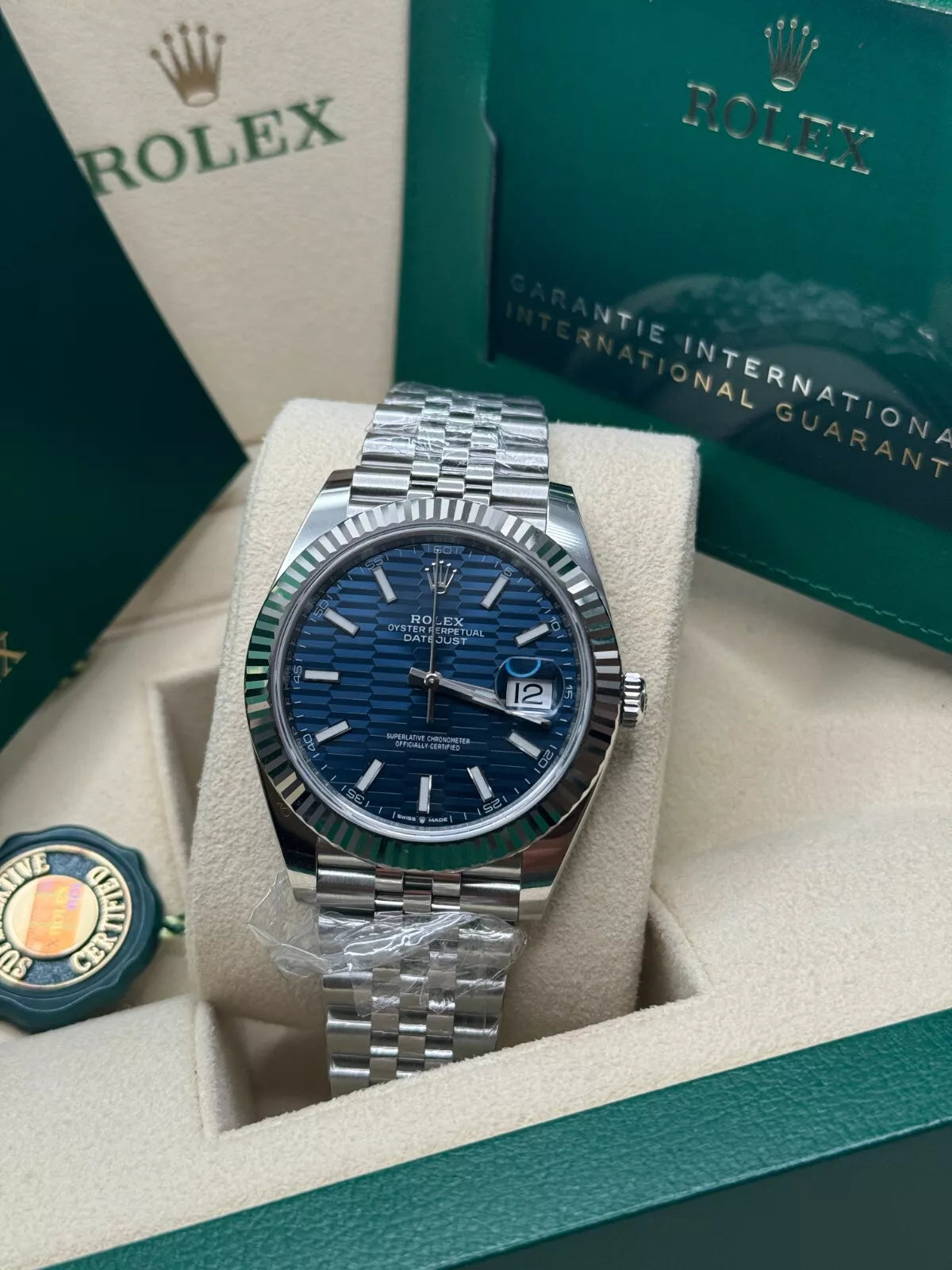 【1:1 Super Clone】  Datejust 41mm Blue Fluted Motif Index Dial Jubilee Bracelet Watch - 126334