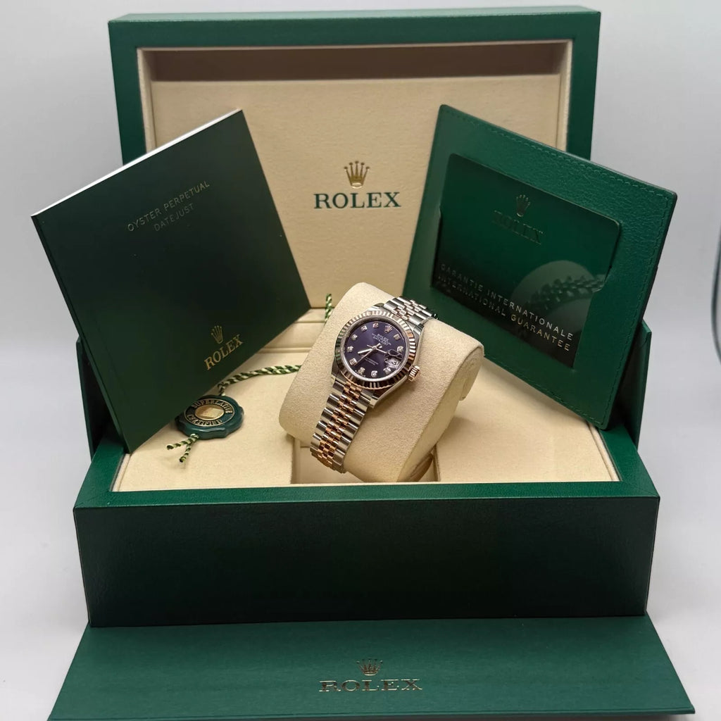 【1:1 Super Clone】 Lady-Datejust 28mm 279171 Aubergine Diamond Oyster Stainless Steel and Rose Gold