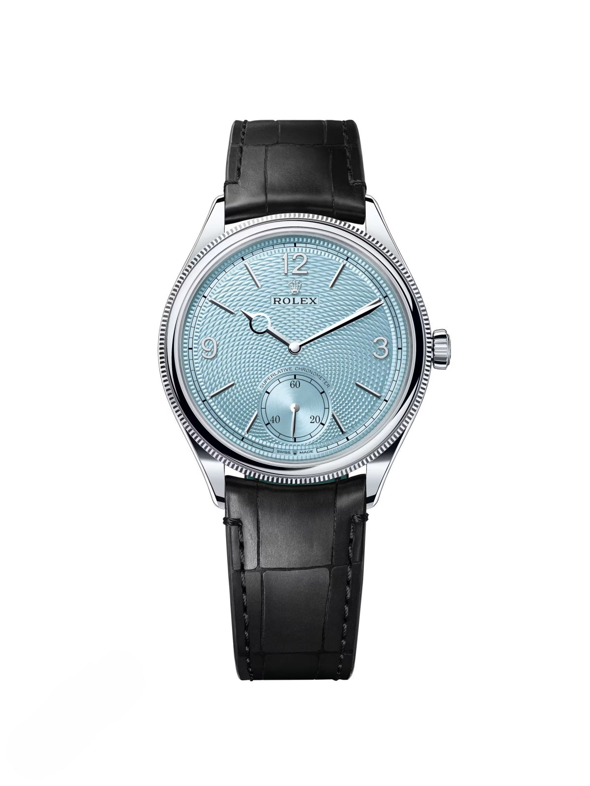 【1:1 Super Clone】Rolex 1908 Platinum Ice Blue Dial Black Alligator Strap - 52506-0003