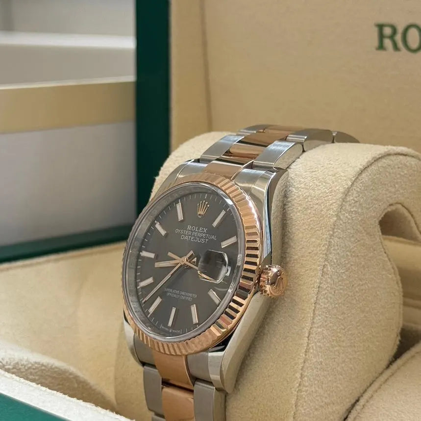 【1:1 Super Clone】  Datejust 36mm 126231 Slate/Gray Dial Oystersteel and 18K Rose gold Oyster Bracelet
