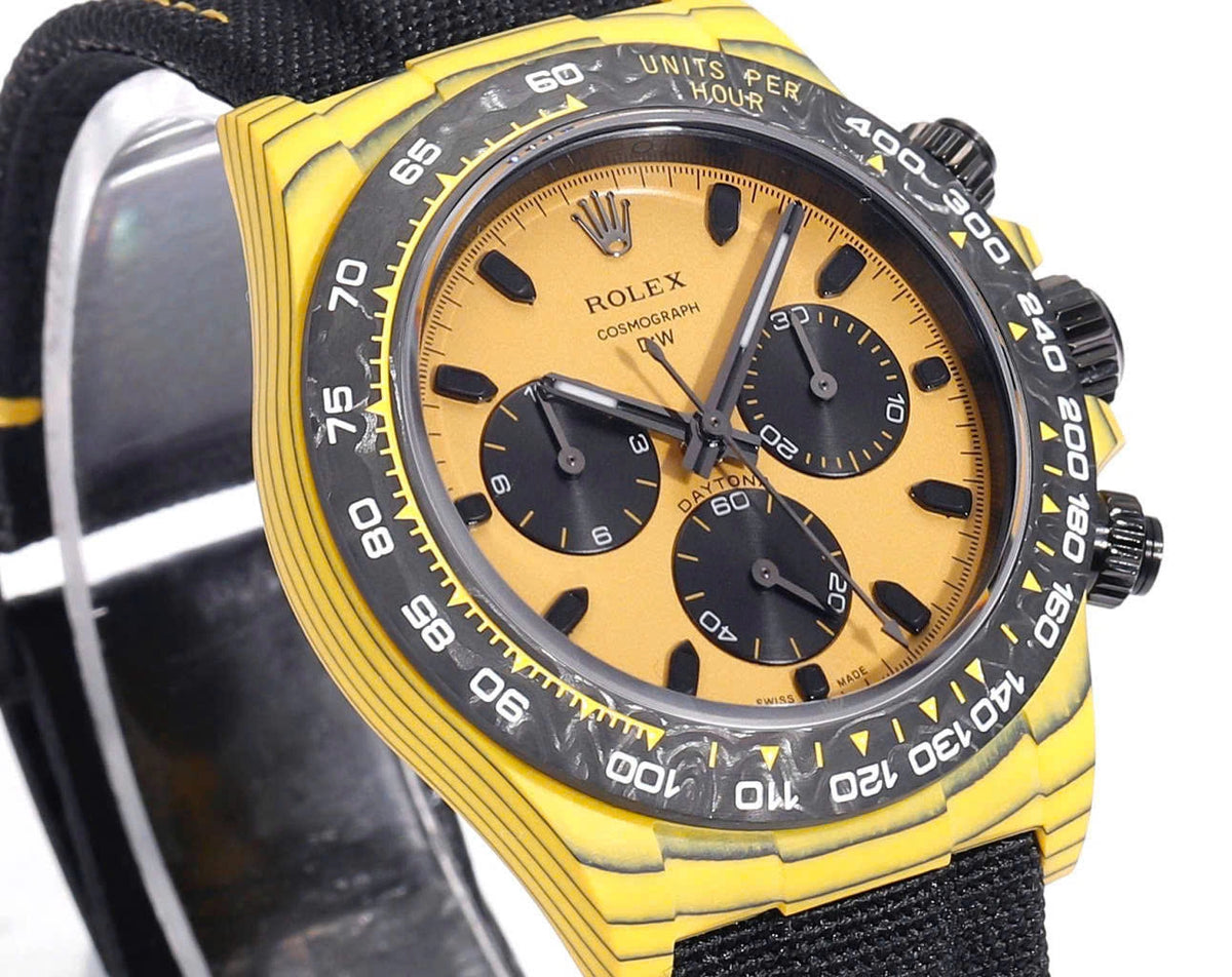【1:1 Super Clone】Rolex Cosmograph Daytona DIW Carbon Yellow “BUMBLEBEE” 40mm Replica 1:1 – Top Quality Version