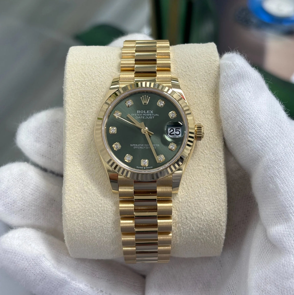 【1:1 Super Clone】 Datejust m278278-0011 Olive Green 31mm Dial President Bracelet Watch