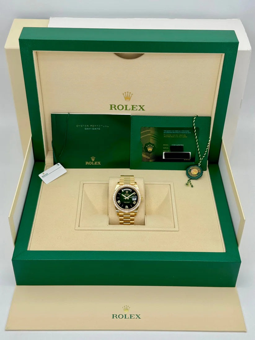 【1:1 Super Clone】 Day-Date "President" 40mm Yellow Gold Green Ombre Dial Diamond Bezel - 228348rbr