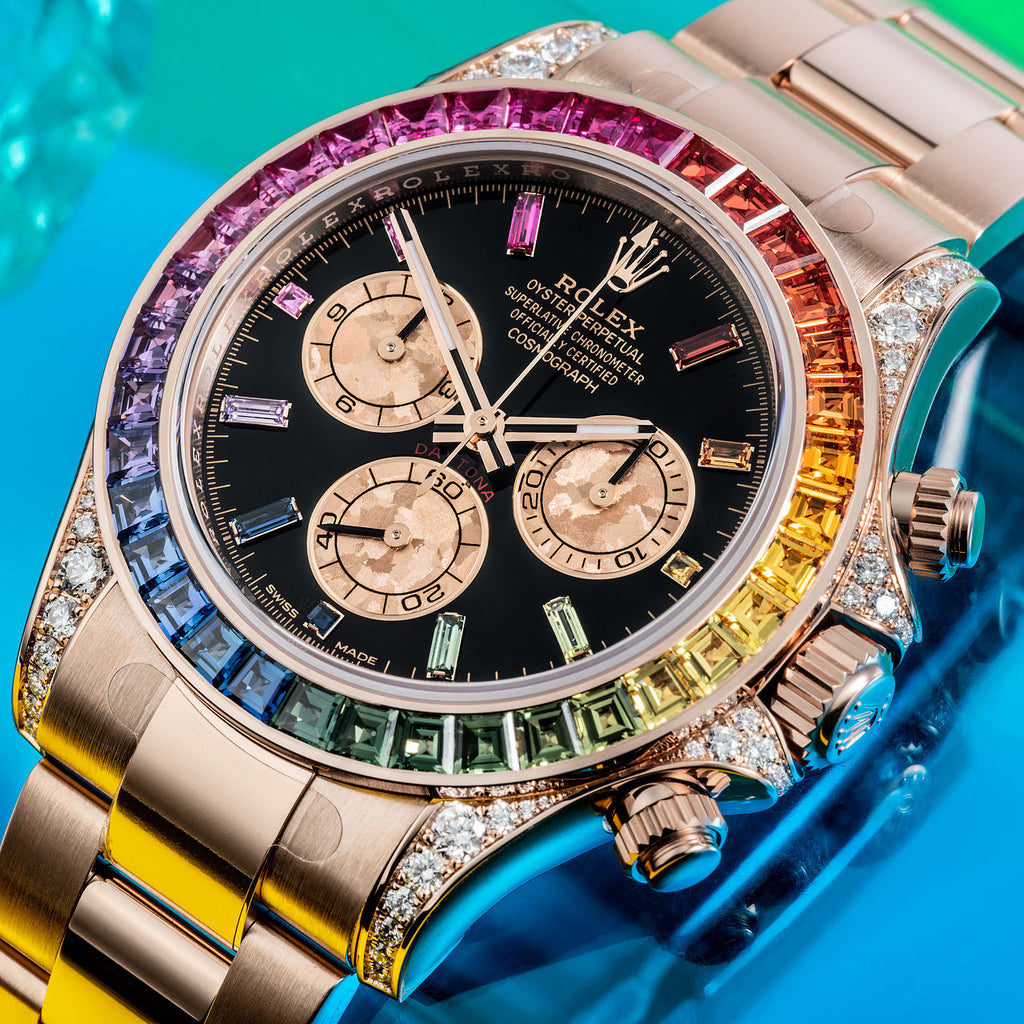 Rolex Daytona Rainbow Baguettes Rose Gold Black Dial 40mm 116595RBOW