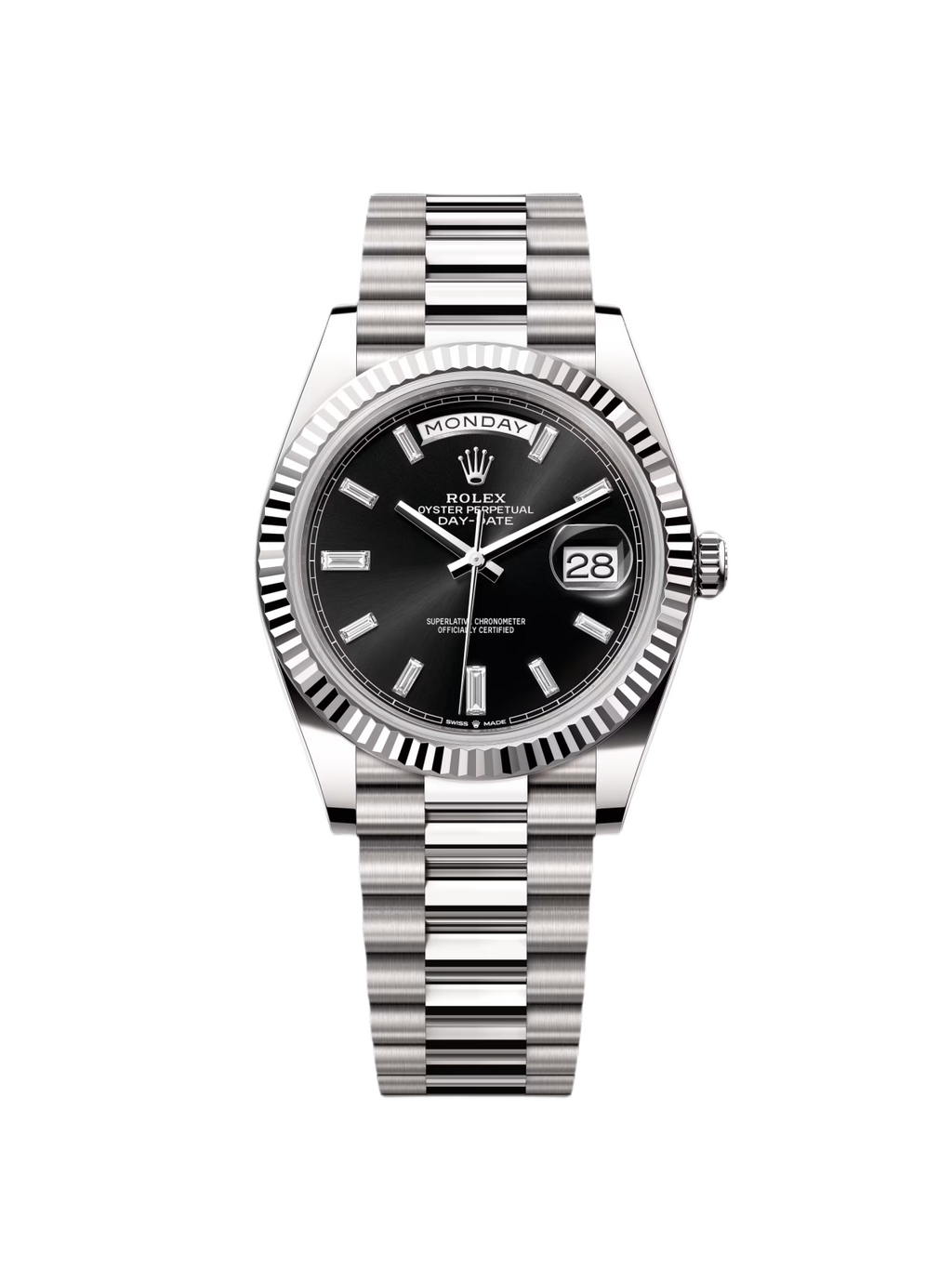 【1:1 Super Clone】  Day-Date "President" 40mm White Gold Black Diamond Baguette Dial - 228239