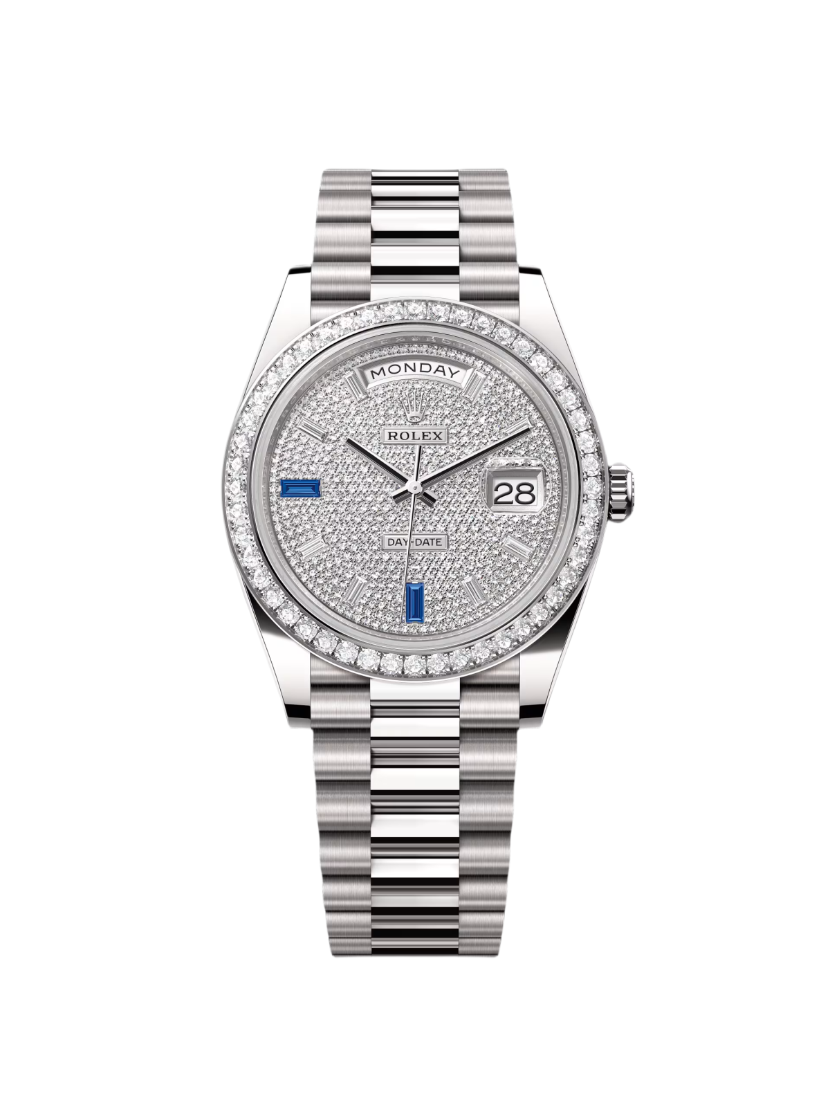 【1:1 Super Clone】 228349RBR-0036 Day-Date 40mm 18k White Gold Paved With Diamonds Watch