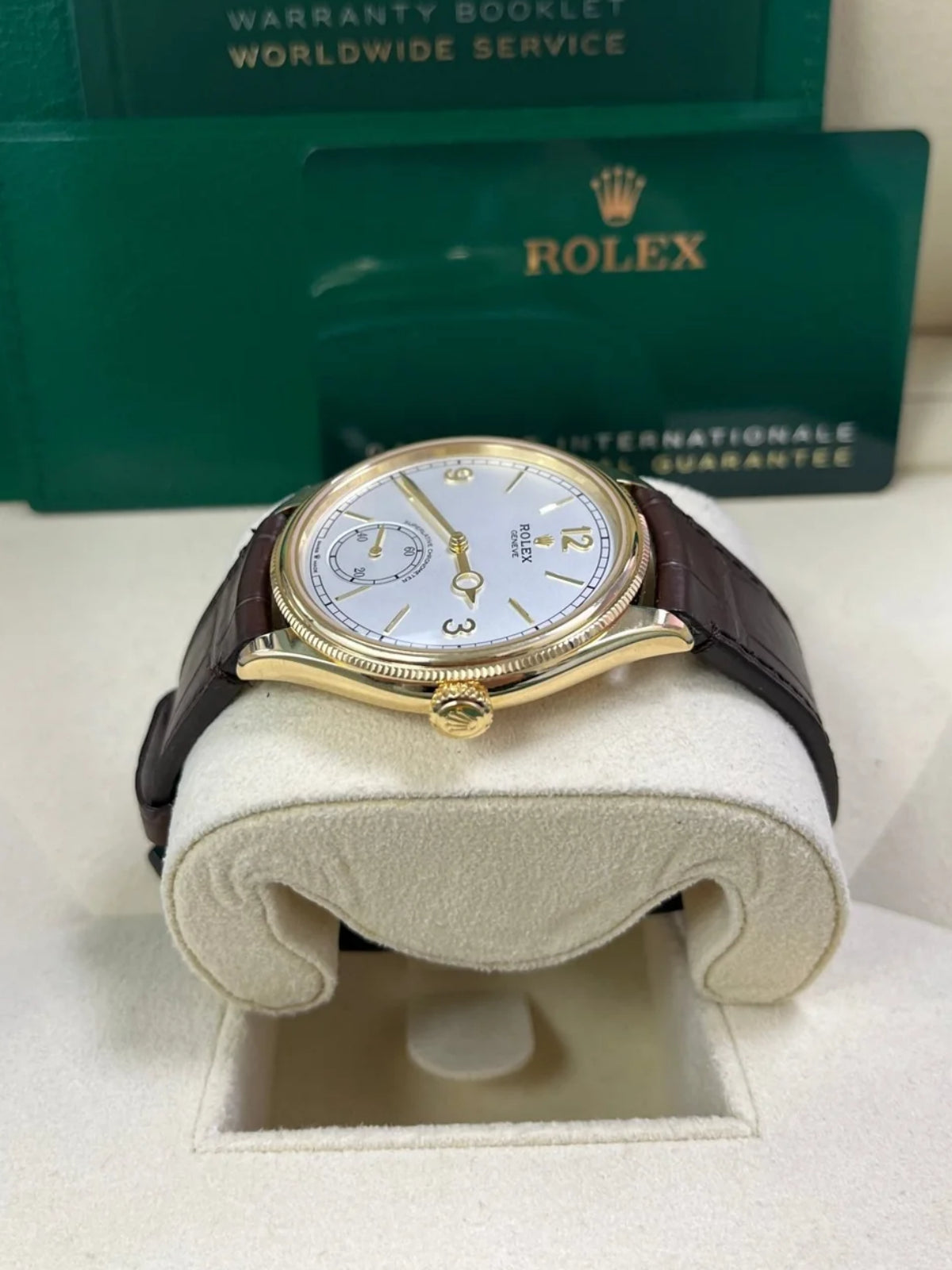 【1:1 Super Clone】Rolex 1908 Yellow Gold White Dial Brown Alligator Strap - 52508-0006