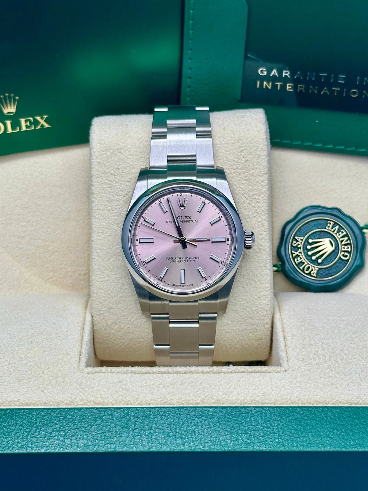 【1:1 Super Clone】 Oyster Perpetual 34mm 124200-0009 Pink Dial Oyster Stainless Steel Bracelet Watch