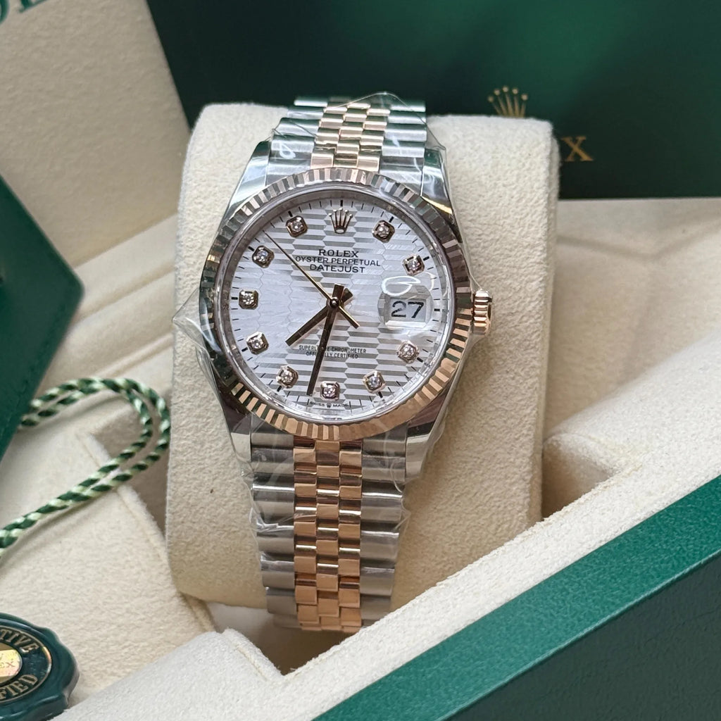 【1:1 Super Clone】  Datejust 36mm 126231 Silver Fluted Motif Dial Oystersteel and Everose gold Bracelet