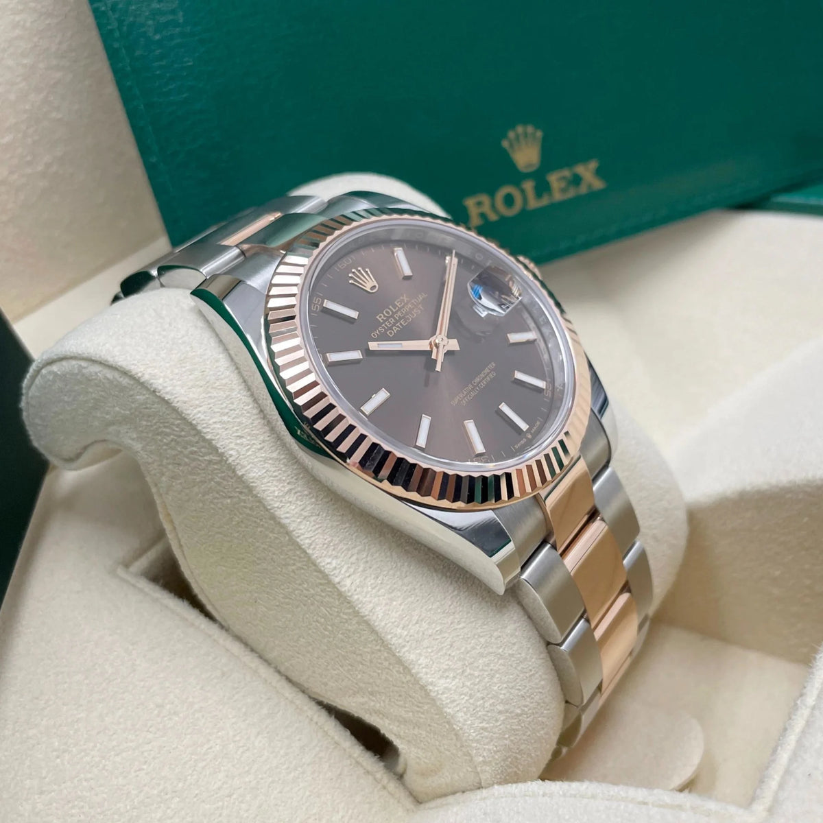 【1:1 Super Clone】 Datejust 41mm 126331 Chocolate Index Jubilee Steel and Everose Gold Watch