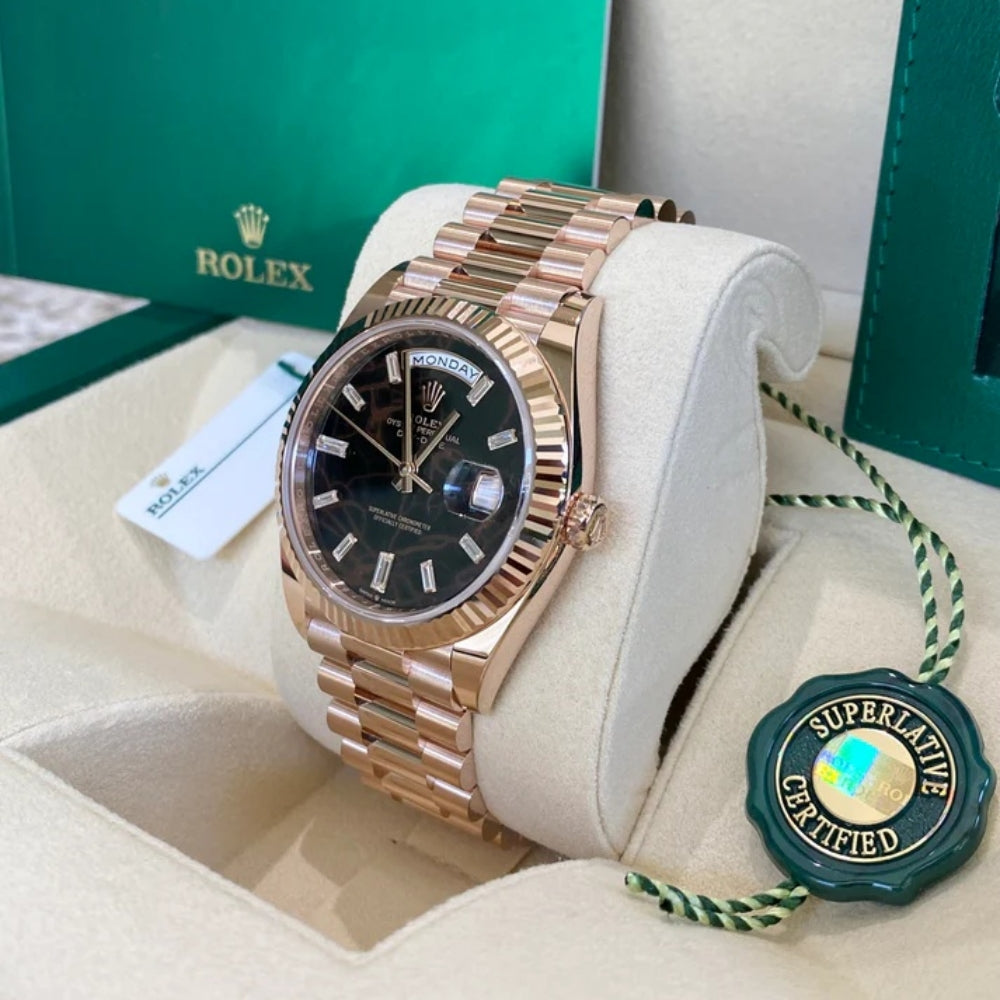 【1:1 Super Clone】  Day-Date "President" 40mm Everose Eisenkiesel Diamond Baguette Dial - 228235
