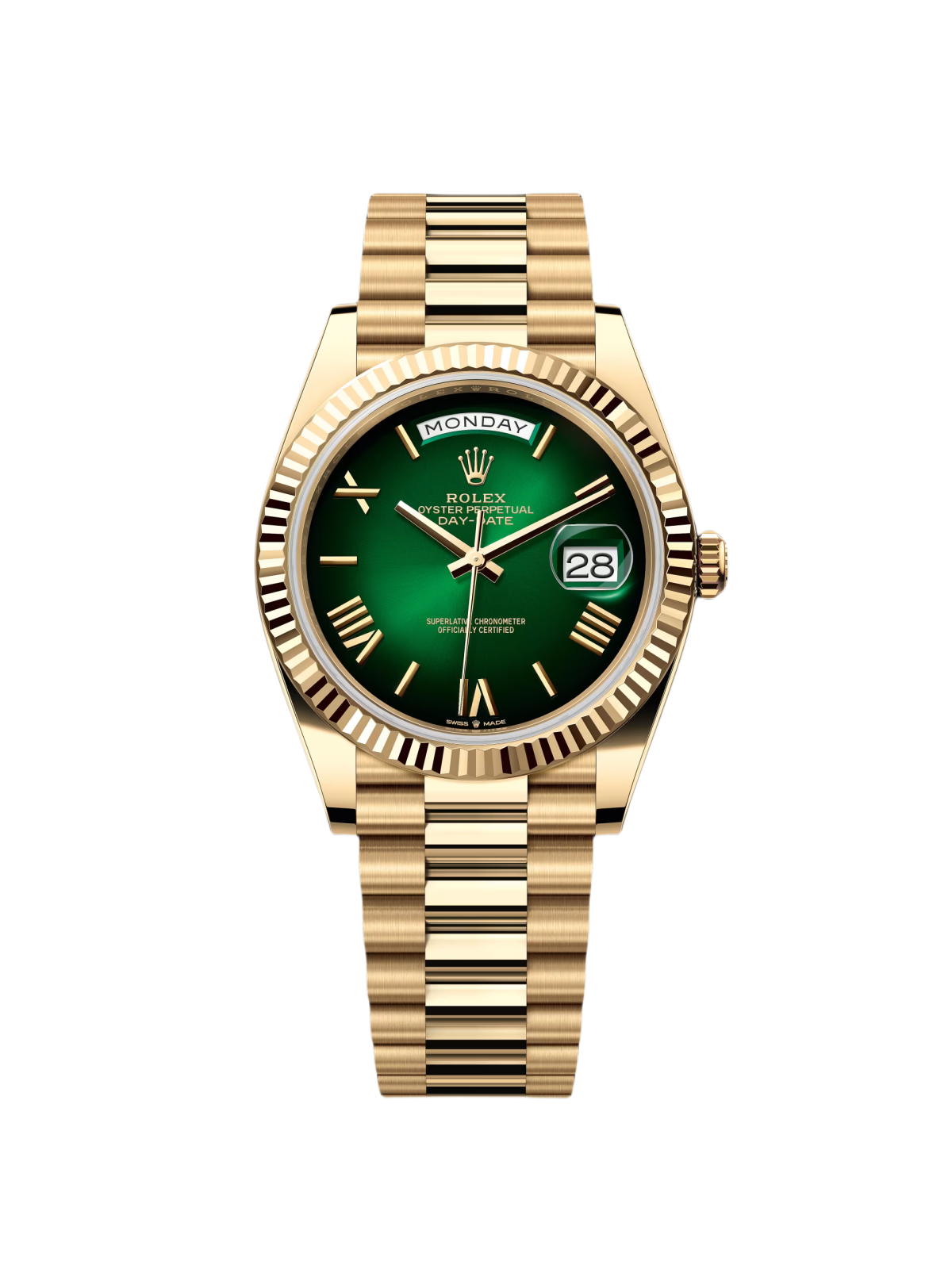 【1:1 Super Clone】  Yellow Gold President Day Date 40mm Green Roman Ombre Dial - 228238