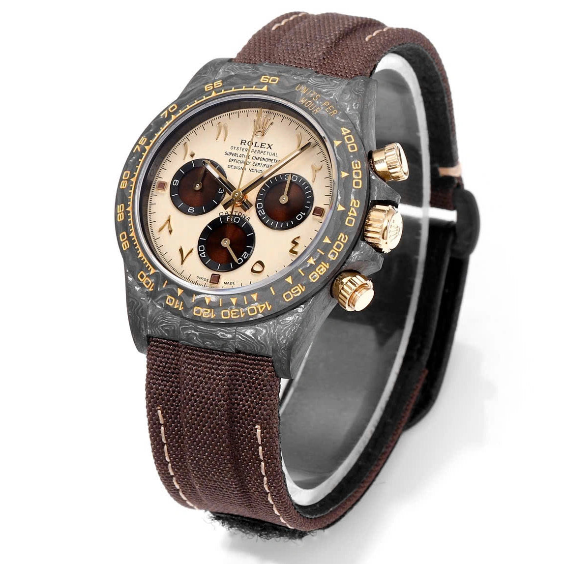 【1:1 Super Clone】Rolex Cosmograph Daytona DIW Carbon “DESERT EAGLE ARABIC” 40mm Replica 1:1 – Top Quality Version