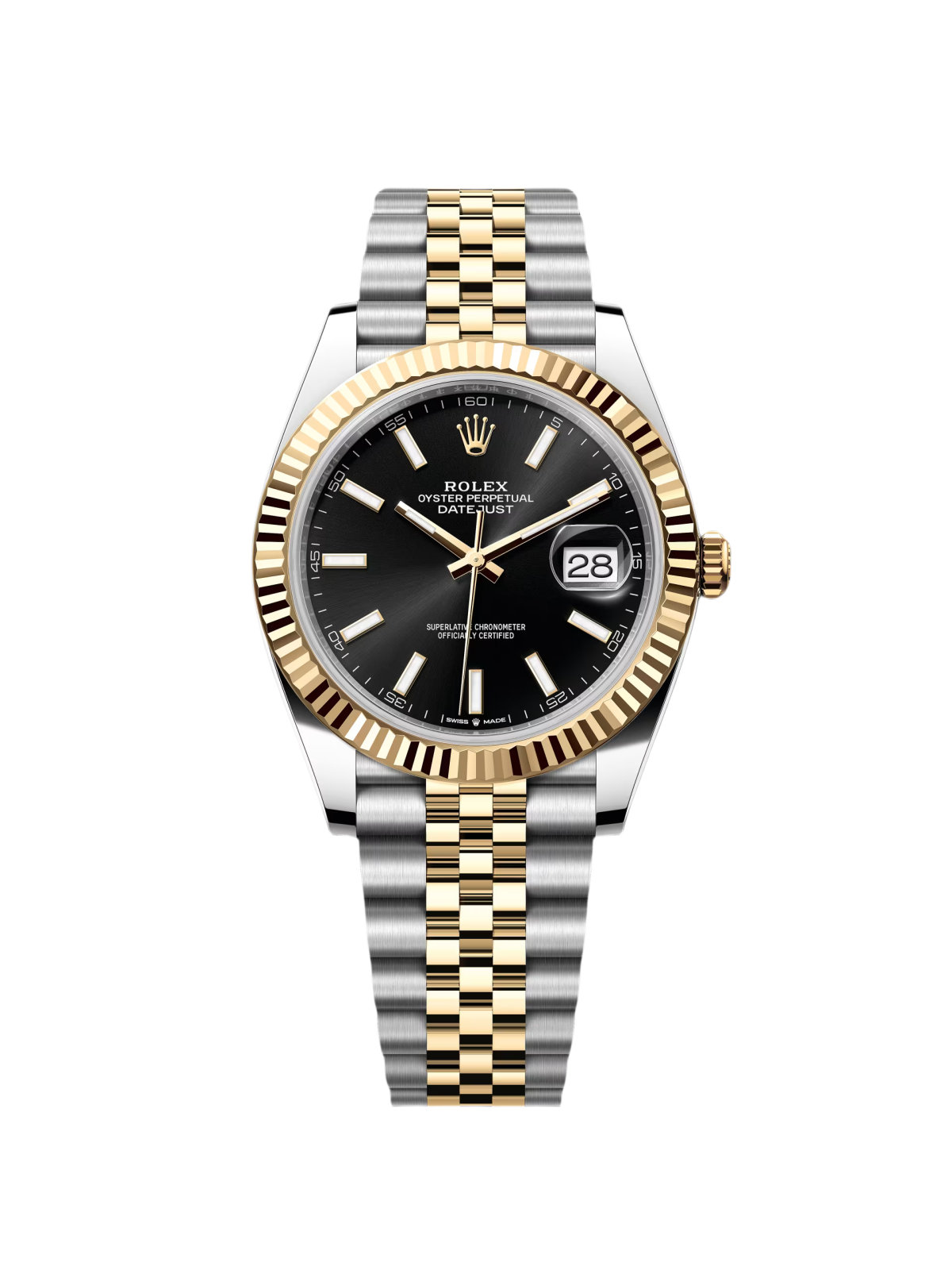 【1:1 Super Clone】  Datejust 41mm Two-Tone Yellow Gold Fluted Bezel Black Index Dial Jubilee - 126333
