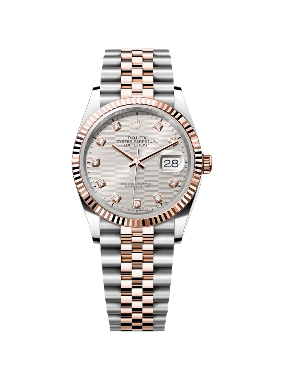 【1:1 Super Clone】  Datejust 36mm 126231 Silver Fluted Motif Dial Oystersteel and Everose gold Bracelet