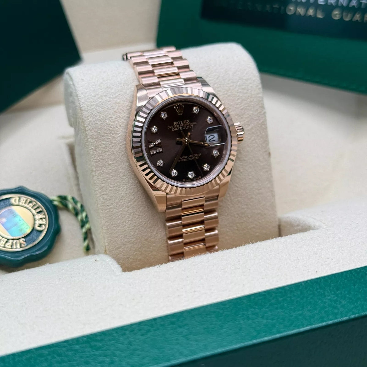 【1:1 Super Clone】 Lady-Datejust 28mm 279175 Chocolate Diamond-Set Dial President Everose Gold