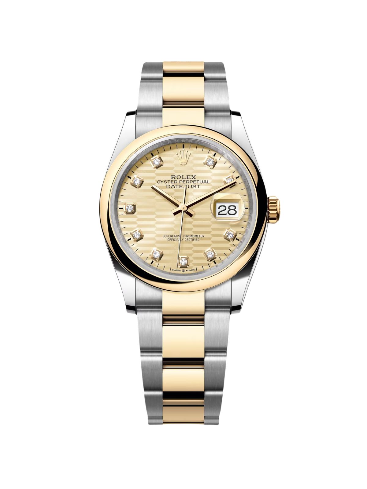 【1:1 Super Clone】  Datejust 36mm 126203 Golden Fluted Dial Domed Bezel Oyster Bracelet