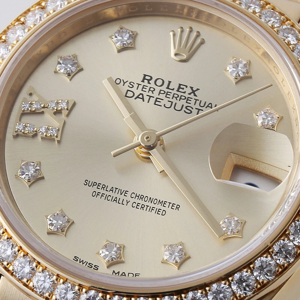 【1:1 Super Clone】 Lady-Datejust 28mm 279138RBR Champagne Diamond Dial and Diamond Bezel Yellow Gold Bracelet