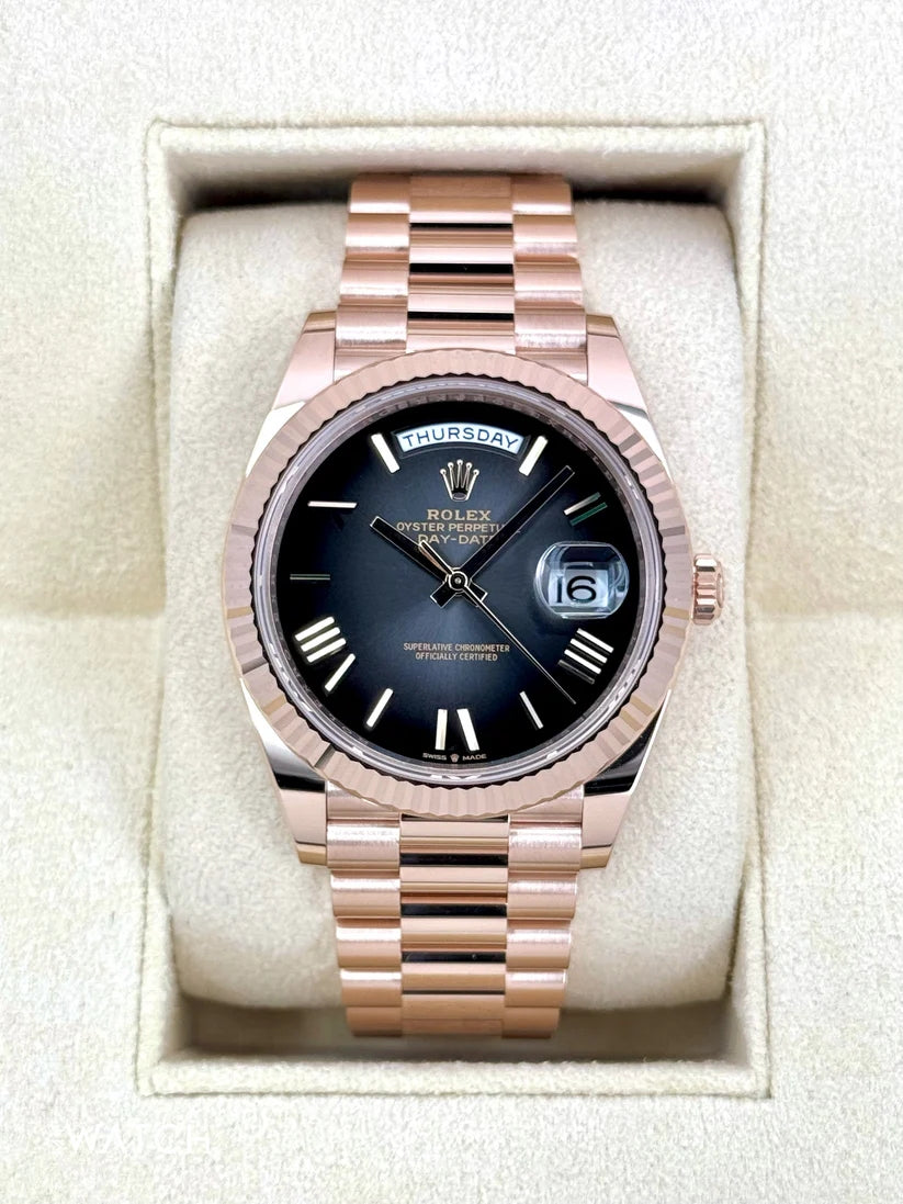 【1:1 Super Clone】  Day-Date "President" 40mm Everose Gold Slate Roman Ombre "Smoke" Dial - 228235