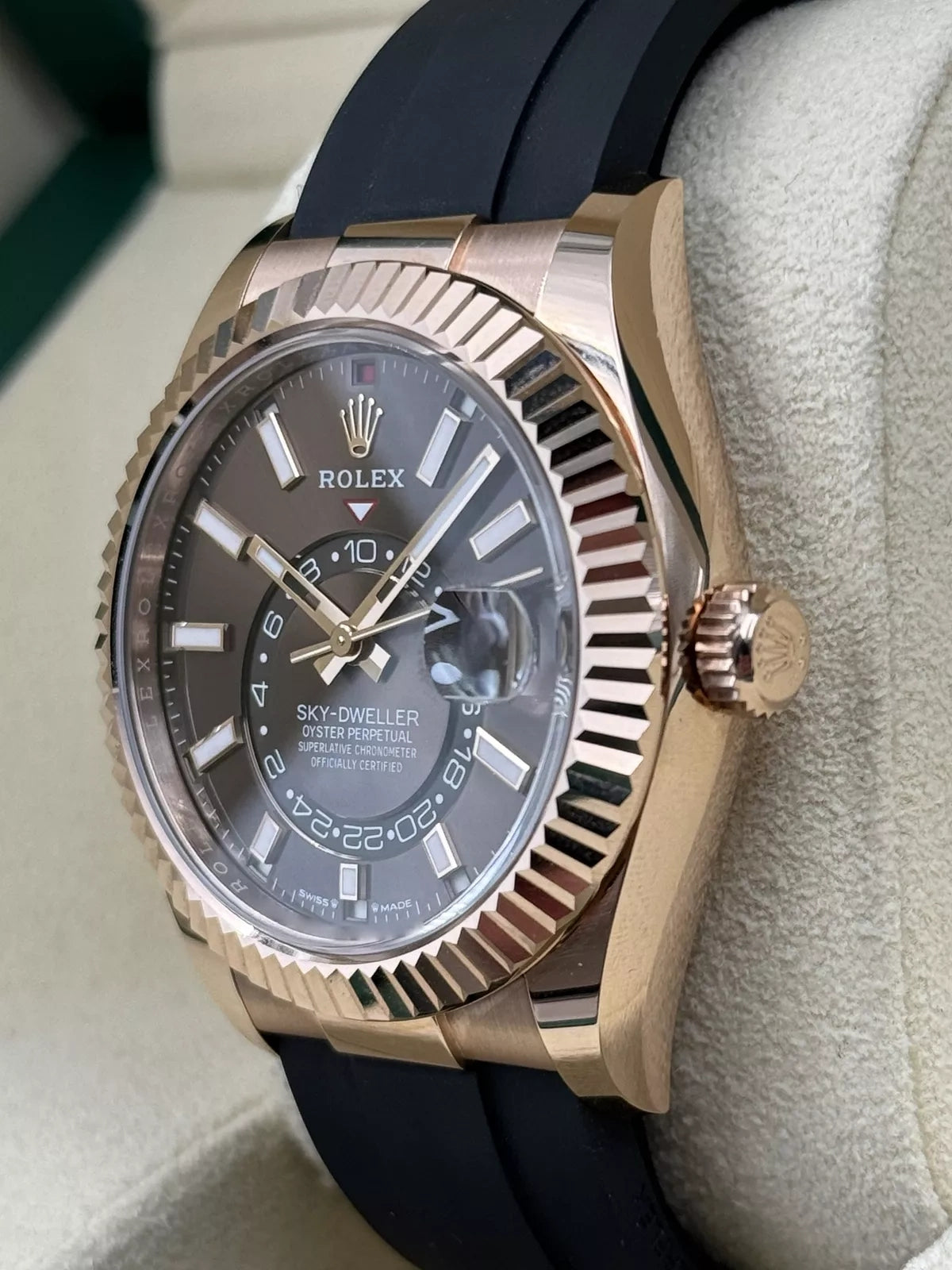 【1:1 Super Clone】  Sky-Dweller 42mm Rose Gold Chocolate Dial Oysterflex - 336235