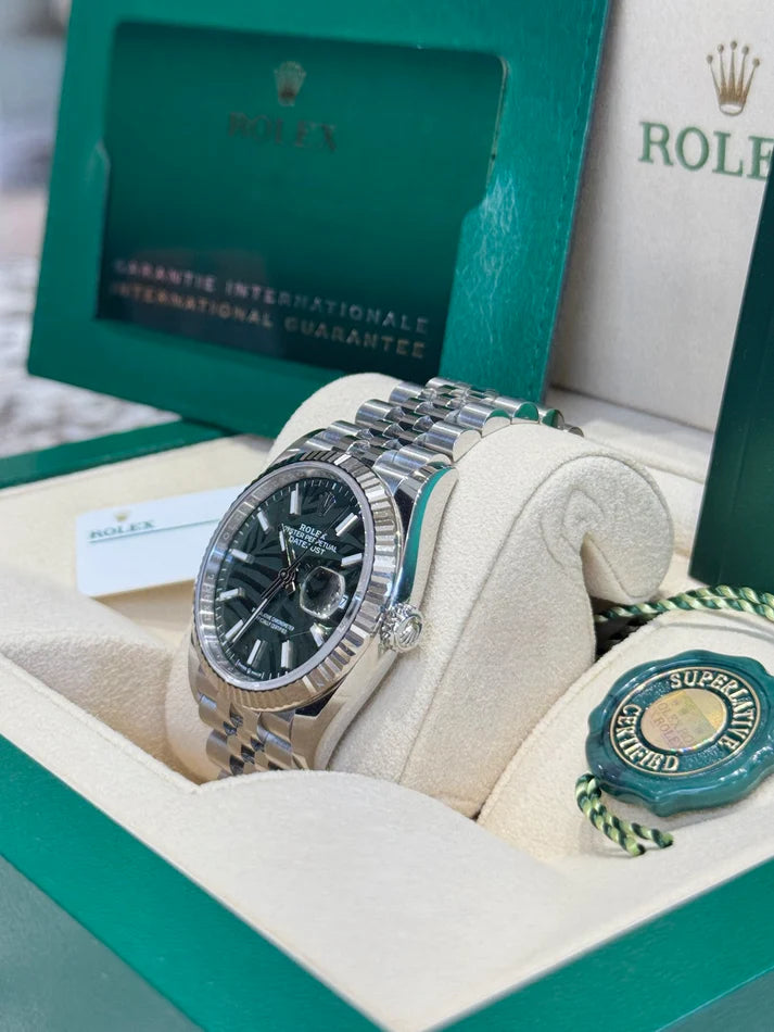 【1:1 Super Clone】  Datejust 36mm 126234 Olive Green Palm Motif Dial Jubilee Stainless Steel Watch