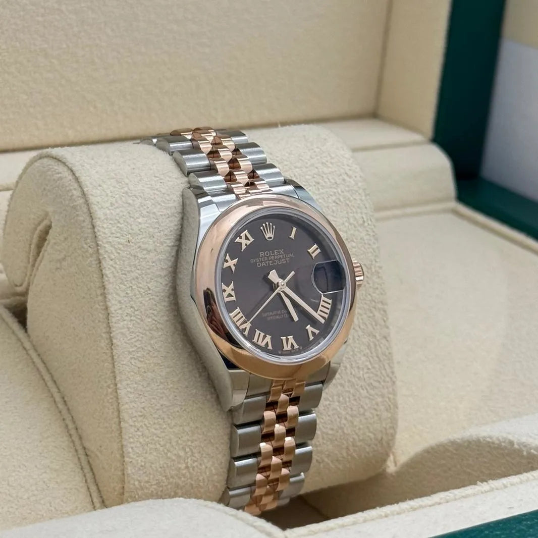【1:1 Super Clone】 Lady-Datejust 28mm  279161 Chocolate Roman Dial, Two Tone Stainless Steel & 18K Rose Gold Oyster Bracelet Women's Watch