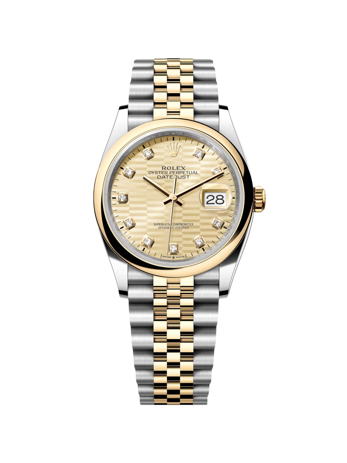 【1:1 Super Clone】  Datejust 36mm 126203 Golden Fluted Dial Domed Bezel Oyster Bracelet