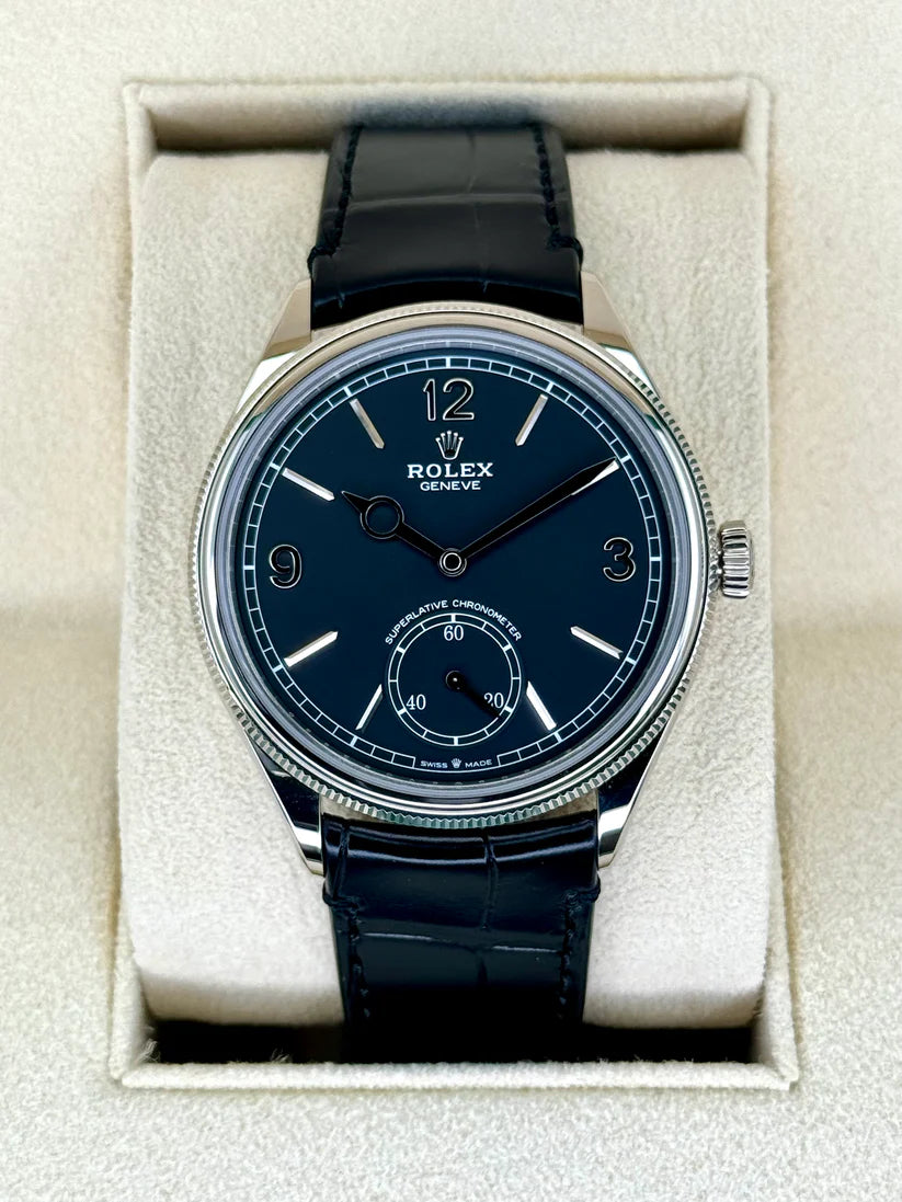 【1:1 Super Clone】Rolex 1908 White Gold Black Dial Black Alligator Strap - 52509-0002