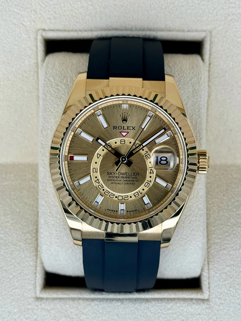 【1:1 Super Clone】  Sky-Dweller 42mm Yellow Gold Champagne Dial Oysterflex - 336238