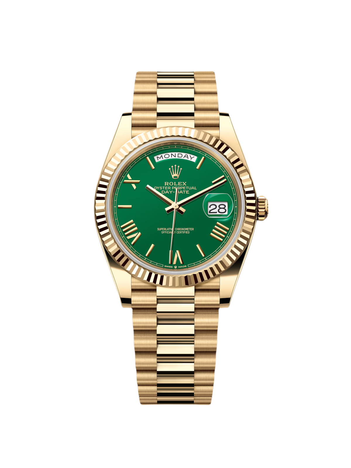【1:1 Super Clone】 Day-Date "President" 40mm Yellow Gold Green Roman "Money" Dial - 228238
