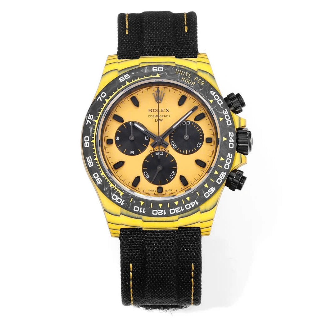 【1:1 Super Clone】Rolex Cosmograph Daytona DIW Carbon Yellow “BUMBLEBEE” 40mm Replica 1:1 – Top Quality Version