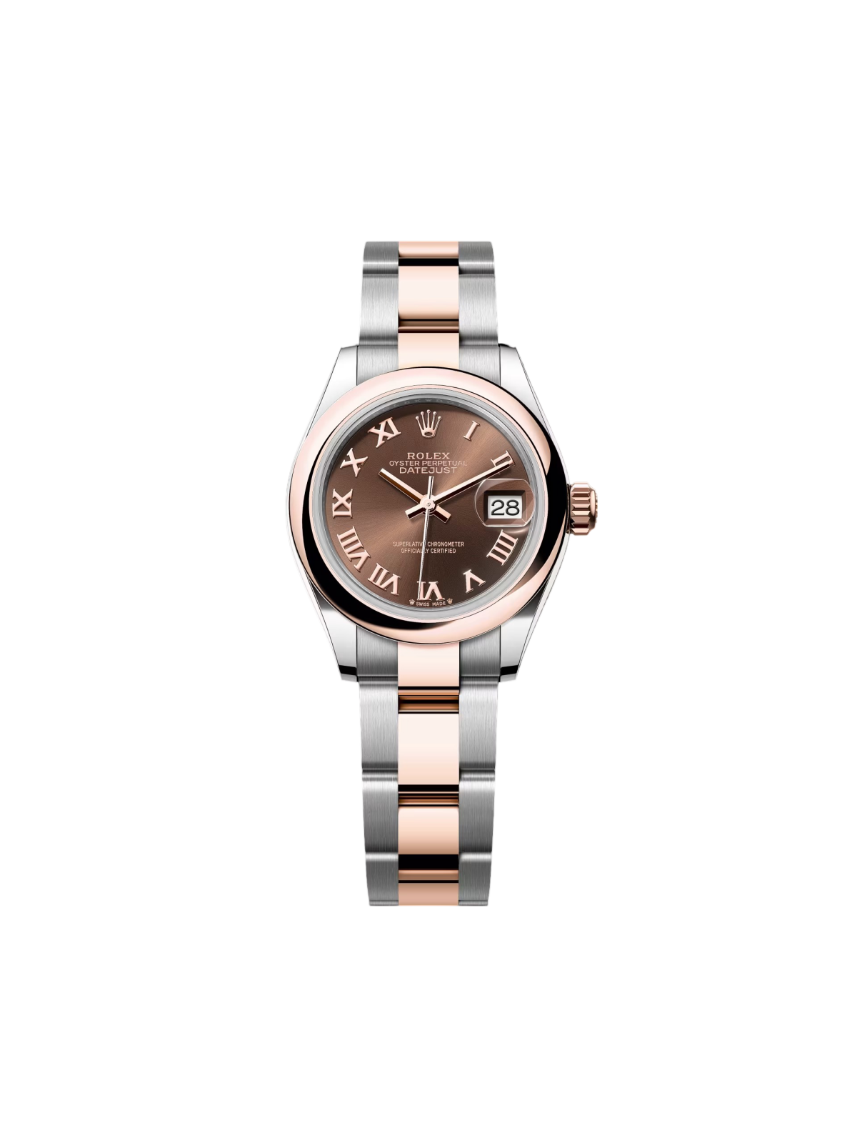 【1:1 Super Clone】 Lady-Datejust 28mm  279161 Chocolate Roman Dial, Two Tone Stainless Steel & 18K Rose Gold Oyster Bracelet Women's Watch