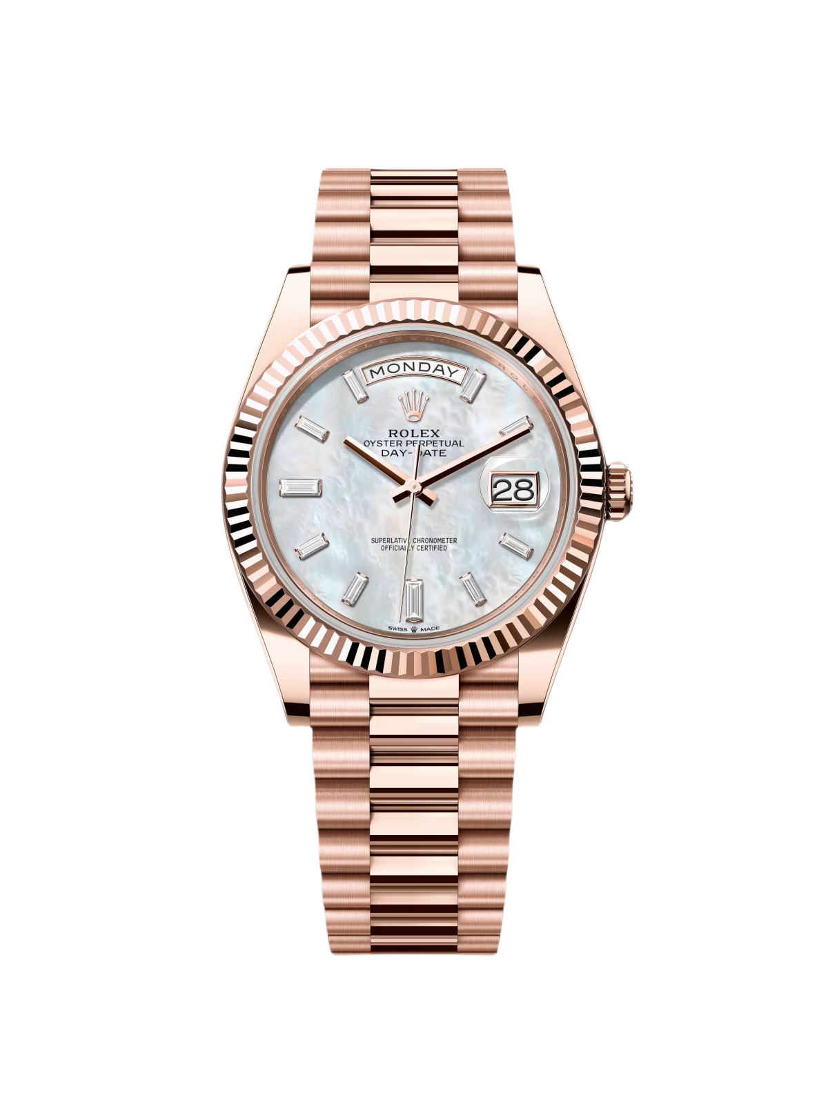 【1:1 Super Clone】 Day-Date "President" 40mm Everose Gold Mother of Pearl Diamond Baguette Dial - 228235