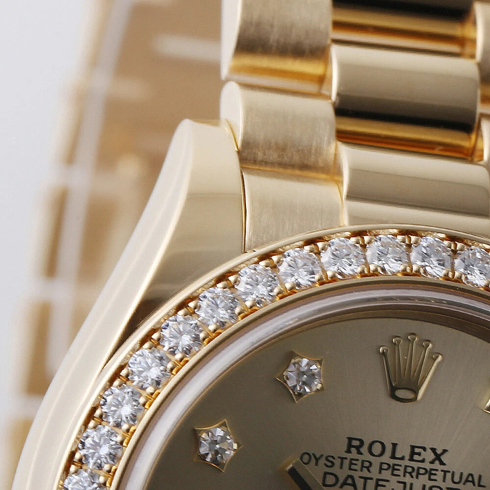 【1:1 Super Clone】 Lady-Datejust 28mm 279138RBR Champagne Diamond Dial and Diamond Bezel Yellow Gold Bracelet