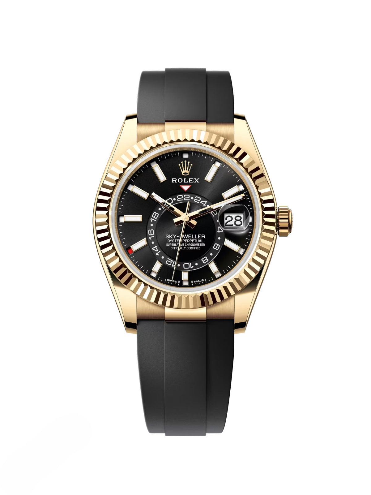 【1:1 Super Clone】  Sky-Dweller 42mm Yellow Gold Black Dial Oysterflex - 336238