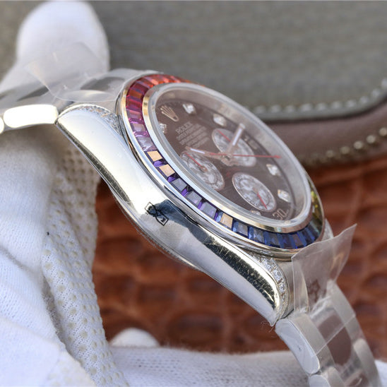 Rolex Pre Owned Steel Daytona 116509 Custom Diamond Rainbow