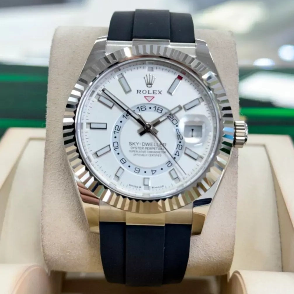 【1:1 Super Clone】 Sky-Dweller 42mm White Gold White Dial Oysterflex - 336239