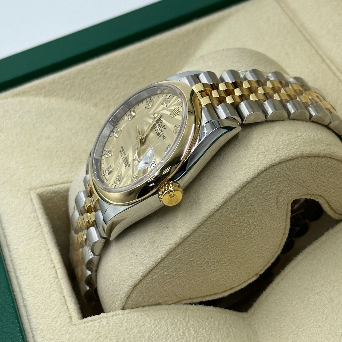 【1:1 Super Clone】  Datejust 36mm 126203 Golden Fluted Dial Domed Bezel Oyster Bracelet