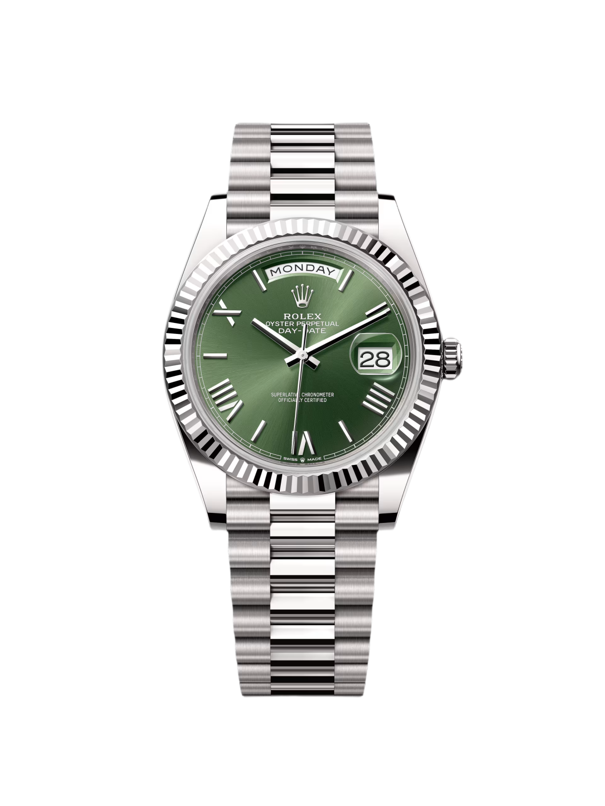【1:1 Super Clone】  Day-Date "President" 40mm White Gold Green Roman Dial - 228239