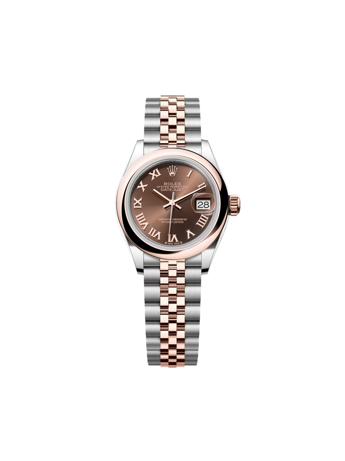 【1:1 Super Clone】 Lady-Datejust 28mm  279161 Chocolate Roman Dial, Two Tone Stainless Steel & 18K Rose Gold Oyster Bracelet Women's Watch