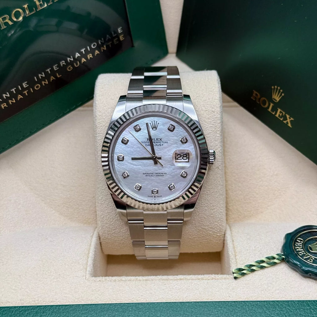 【1:1 Super Clone】  Datejust 41 Mother of Pearl Diamond Stainless Steel Fluted Oyster - 126334