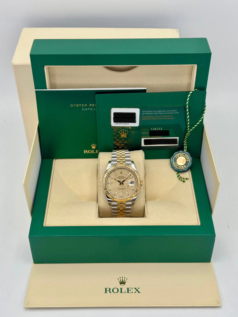【1:1 Super Clone】  Datejust 41mm Swiss Replica Watch | Two Tone Jubilee Bracele Champagne Fluted Dial Ref 126333