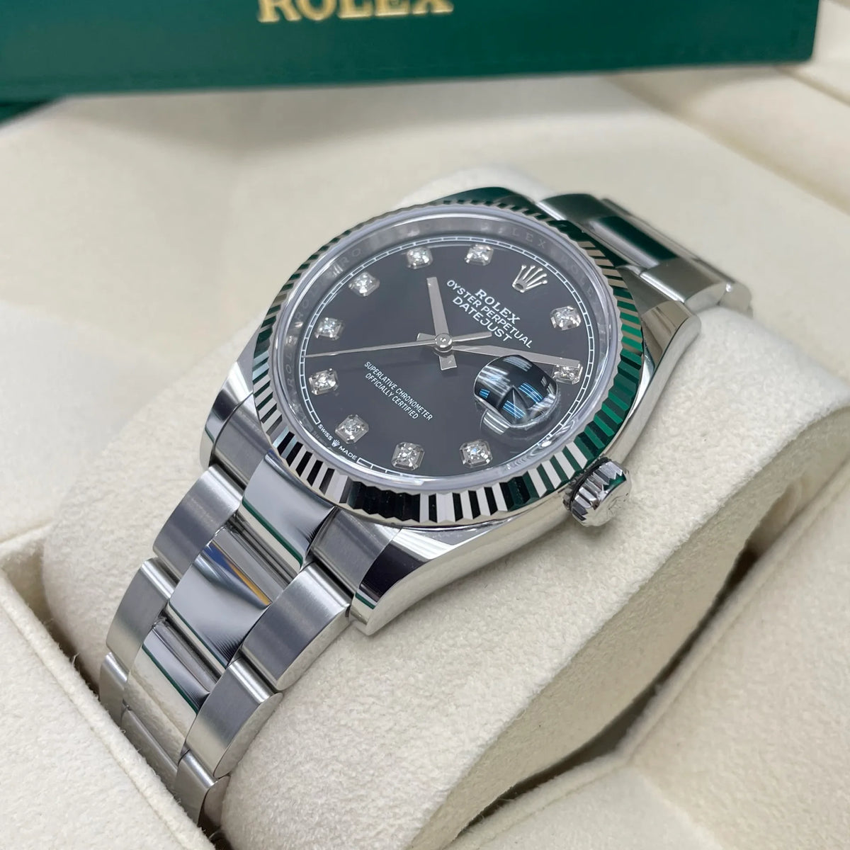【1:1 Super Clone】   Datejust 36mm 126234 Black Diamond Dial Stainless Steel Oyster Mens Watch